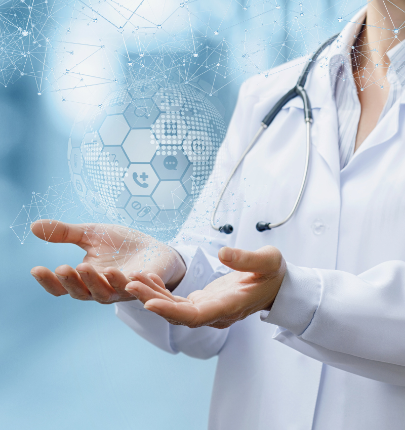 Image of health care professional holding hologram in hands